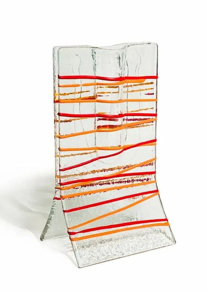 Vases - Petit vase transparent à rayures rouge-orange en 8x13 cm - CARNEOL GLASS