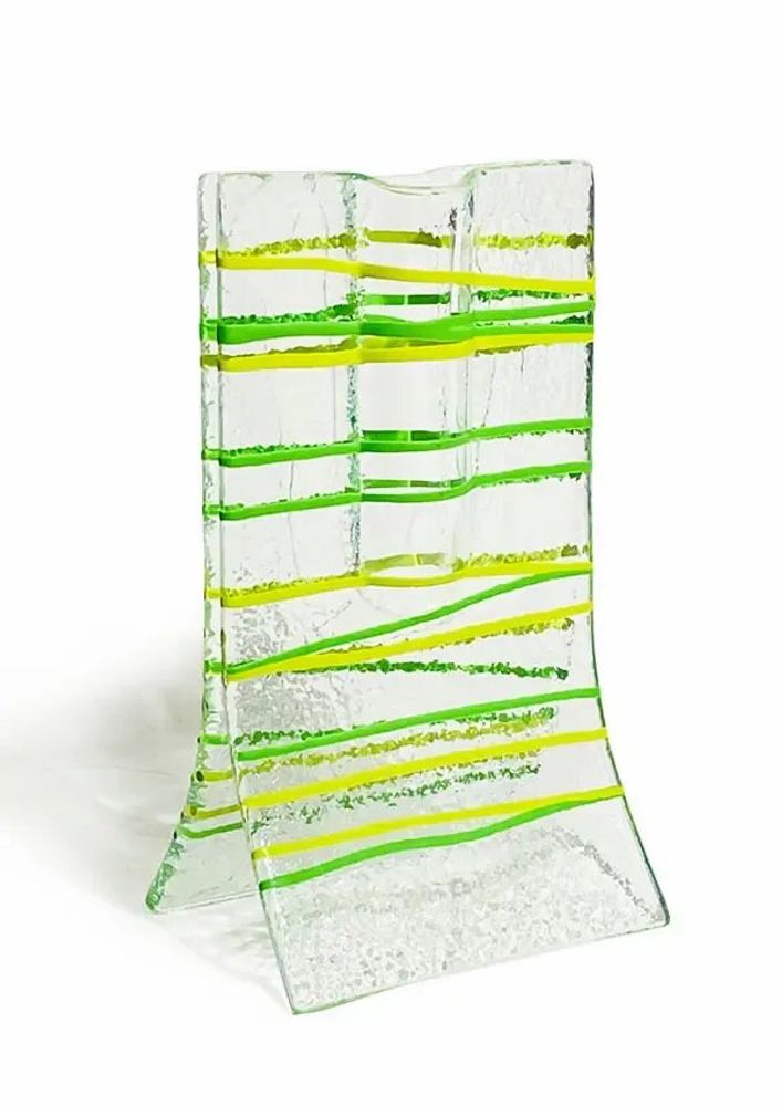 Vases - Small transparent vase with applegreen-green stripes in 8x13 cm - CARNEOL GLASS