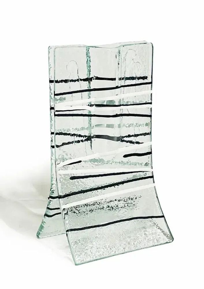 Vases - Petit vase transparent à rayures blanc-noir en 8x13 cm - CARNEOL GLASS