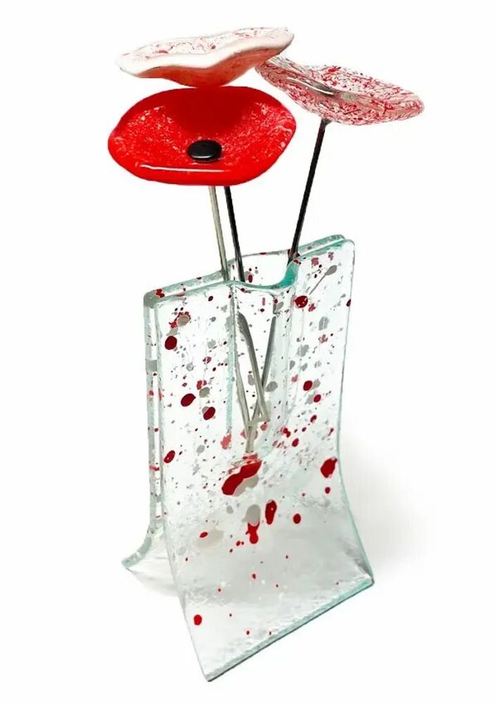 Vases - Small transparent 8x13 cm red-white spotty vase with 3 small flowers - CARNEOL GLASS