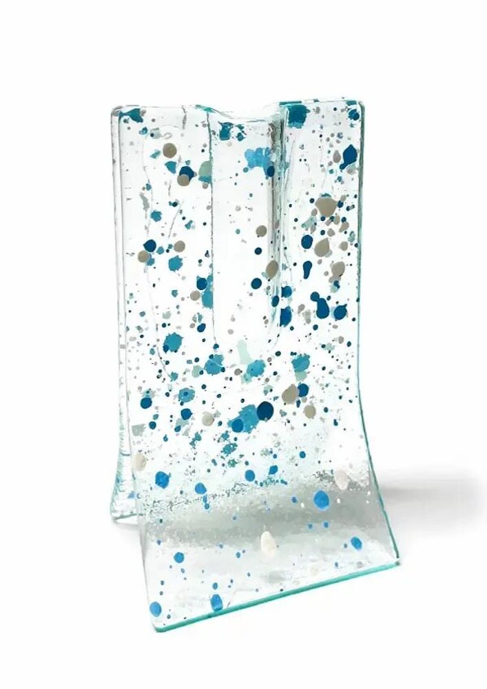 Vases - Small 8x13 cm transparent vase with light blue-white spots - CARNEOL GLASS