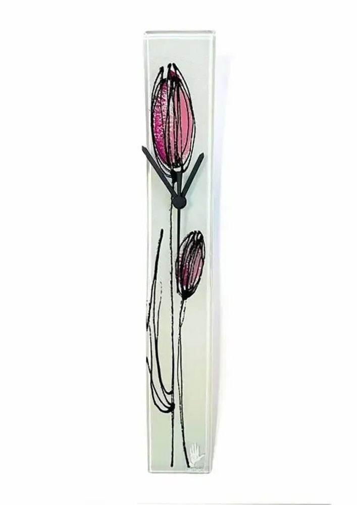 Horloges - Horloge murale tulipe avec tulipes fuscia 6x41 cm - CARNEOL GLASS