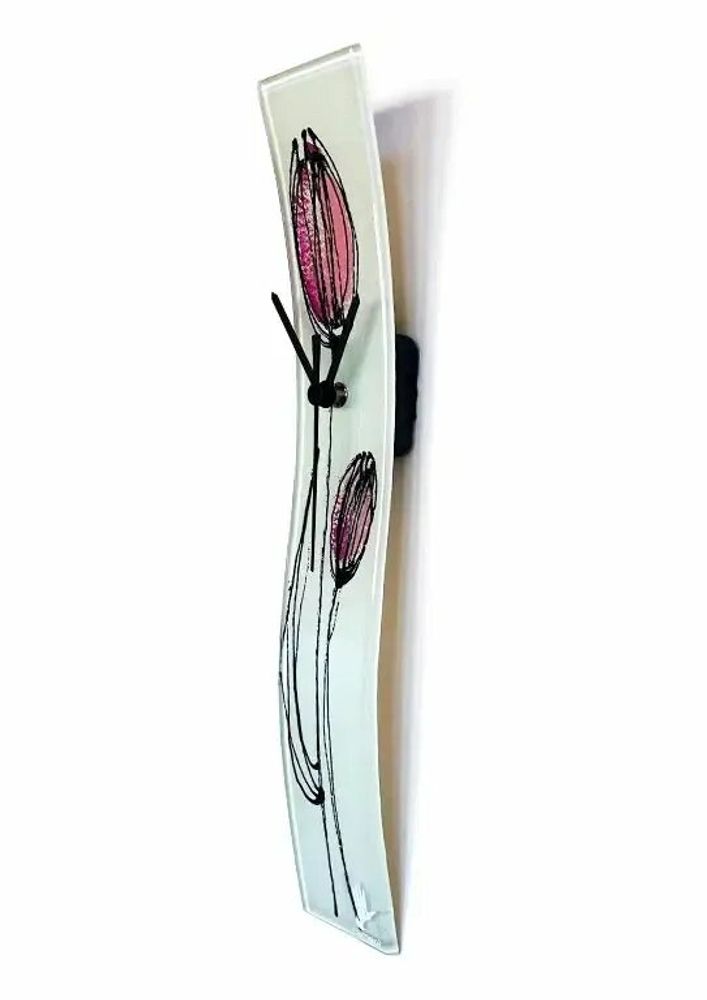 Horloges - Horloge murale tulipe avec tulipes fuscia 6x41 cm - CARNEOL GLASS