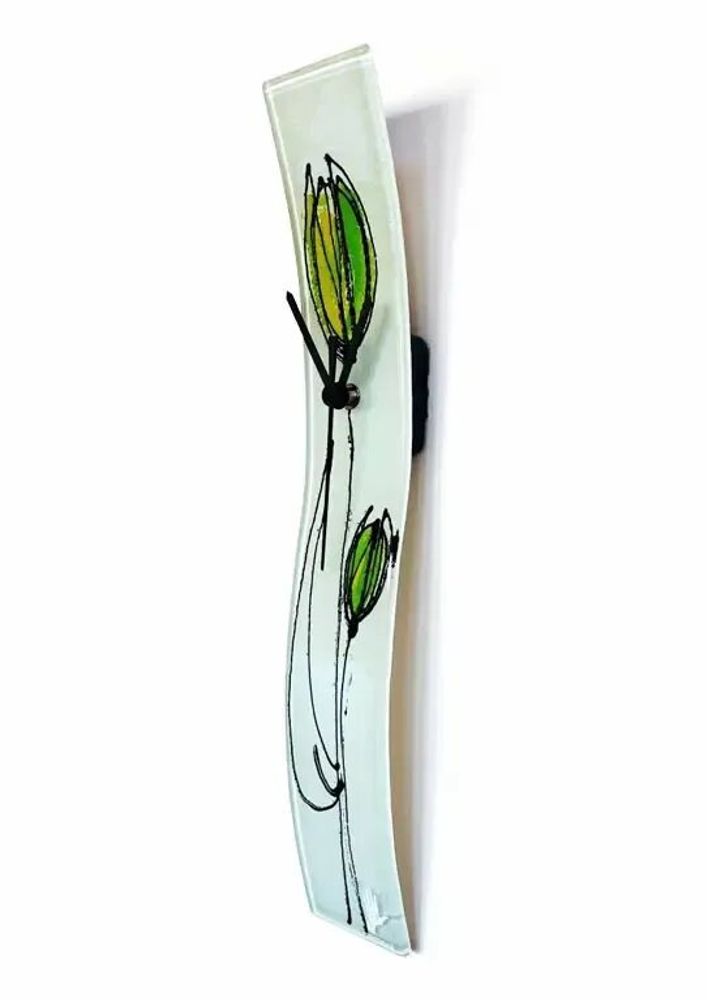 Horloges - Horloge murale tulipe avec tulipes jaune-vert 6x41 cm - CARNEOL GLASS