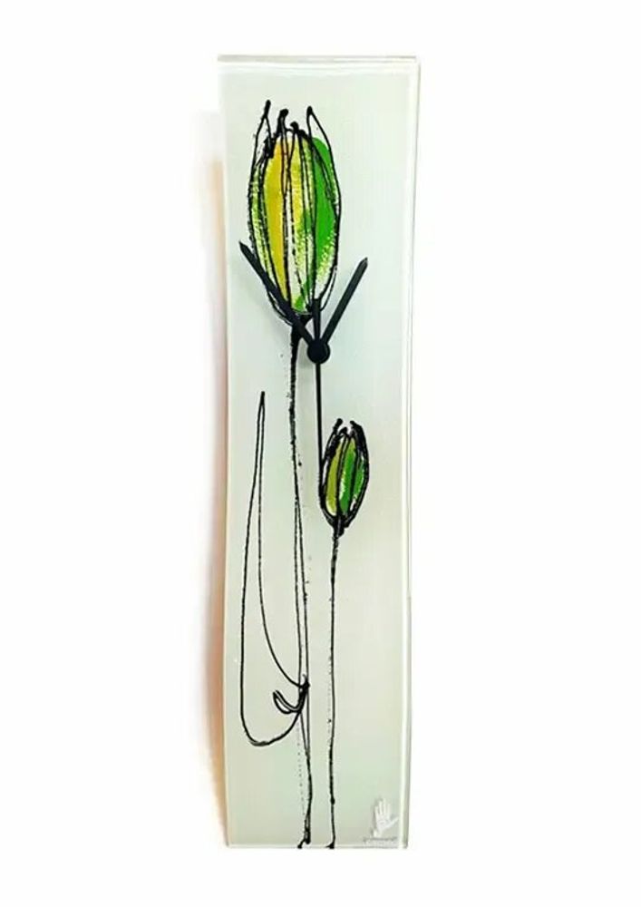 Horloges - Horloge murale tulipe avec tulipes jaune-vert 10x41 cm - CARNEOL GLASS