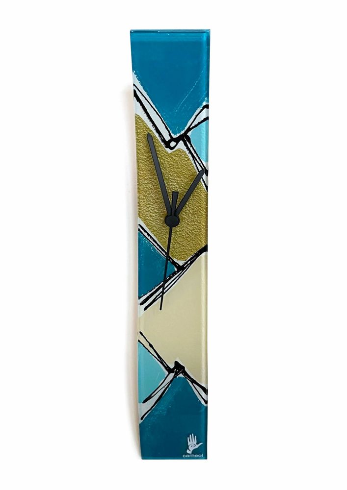 Horloges - Horloge murale Patchwork Turquoise-Or 6x41 cm - CARNEOL GLASS