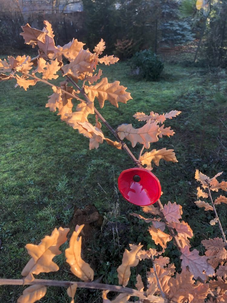 Décorations florales - Fleur de calebasse en verre de taille moyenne pour l'extérieur de couleur rouge-noir avec tige en acier inoxydable de 43 cm. - CARNEOL GLASS