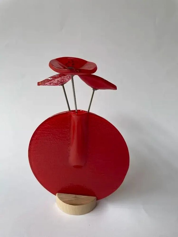 Vases - Round vase set, red colour 13 cm - CARNEOL GLASS