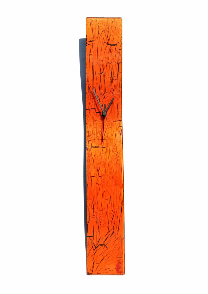 Horloges - Horloge murale orange craquelé 10x70 cm - CARNEOL GLASS