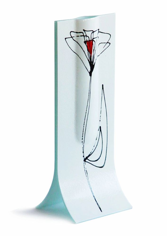 Vases - Vase blanc de 14x36 cm à motif de tulipes noir-rouge - CARNEOL GLASS