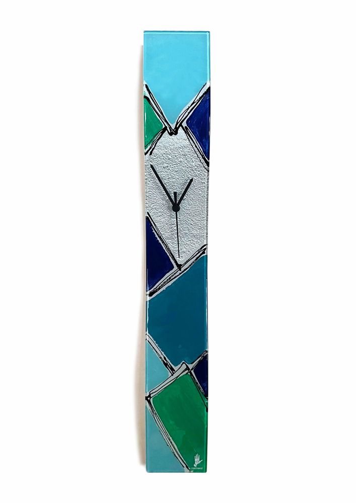 Clocks - Patchwork Dark Blue-Silver Wall clock 10x70 cm - CARNEOL GLASS