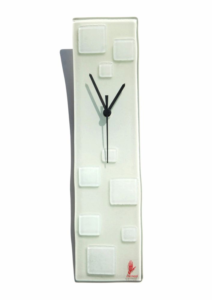 Horloges - Horloge murale blanche et blanche tachetée 10x41 cm - CARNEOL GLASS