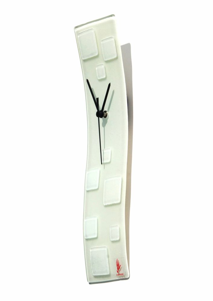Horloges - Horloge murale blanche et blanche tachetée 10x41 cm - CARNEOL GLASS
