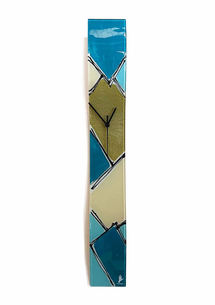 Clocks - Patchwork Turqouise-Gold Wall clock 10x70 cm - CARNEOL GLASS