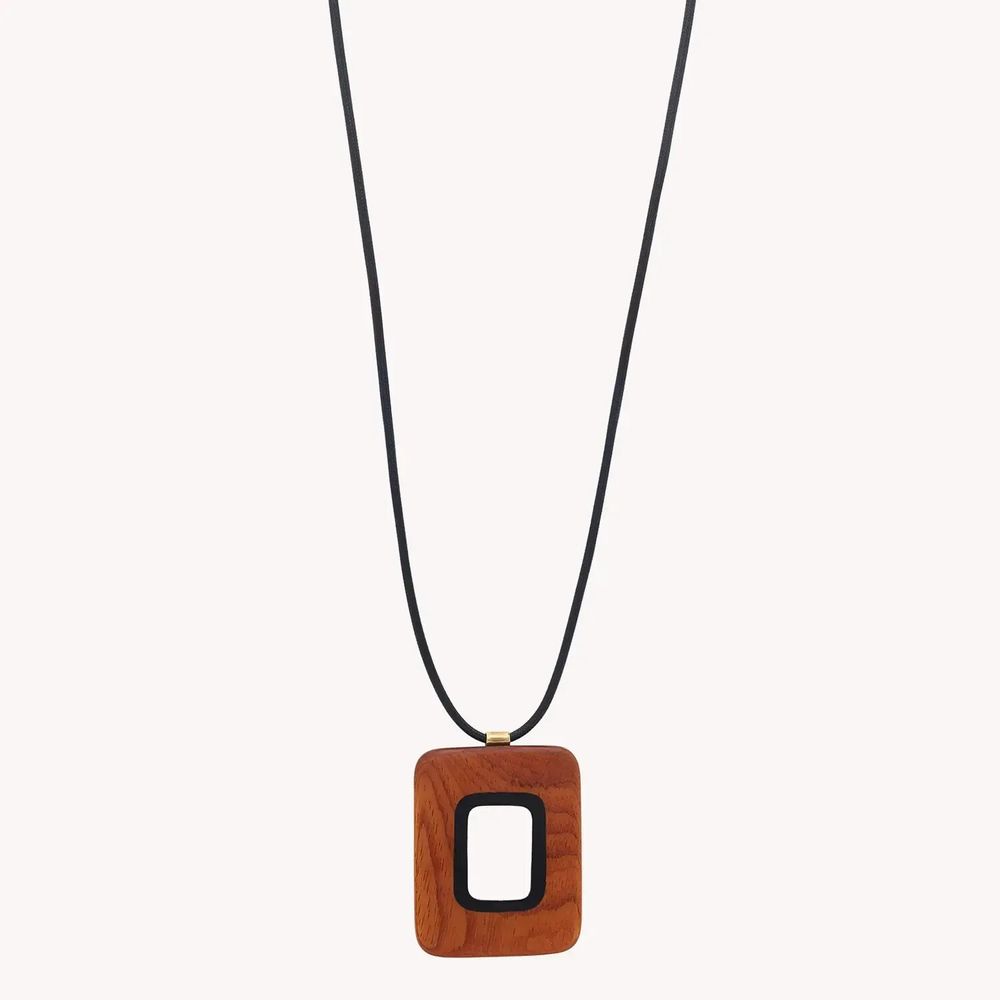 Bijoux - Collier long pendentif rectangulaire - Cannelle - NATURE BIJOUX