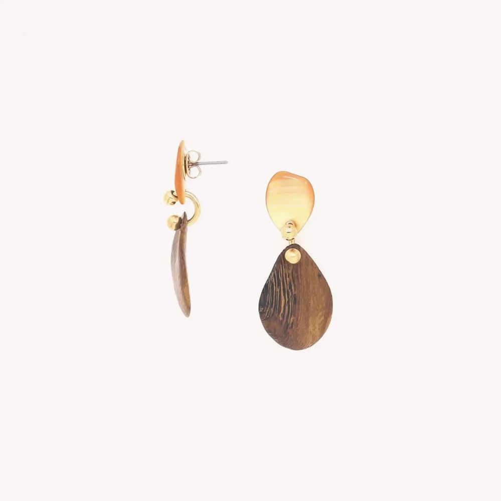 Bijoux - Boucles d'oreilles poussoir pétale bois de roblès - Fioria - NATURE BIJOUX