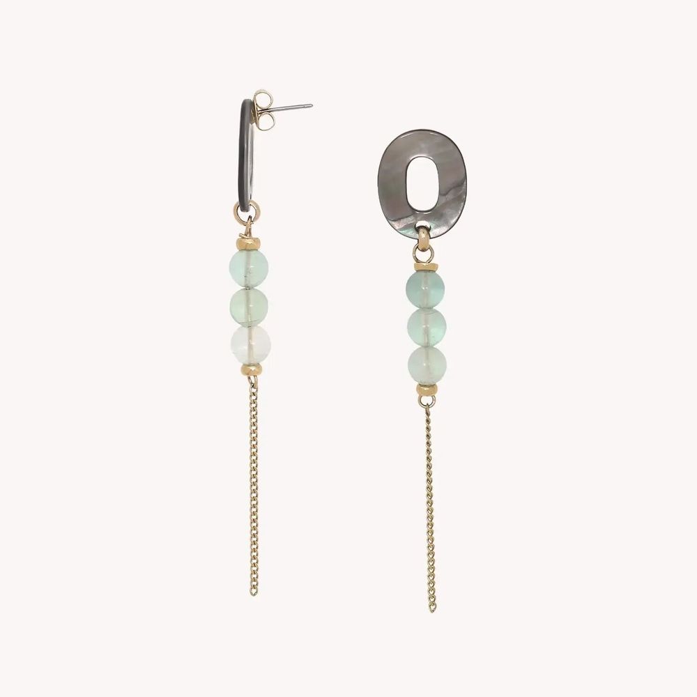 Jewelry - Post earrings with chain dangle - Fluorite - NATURE BIJOUX
