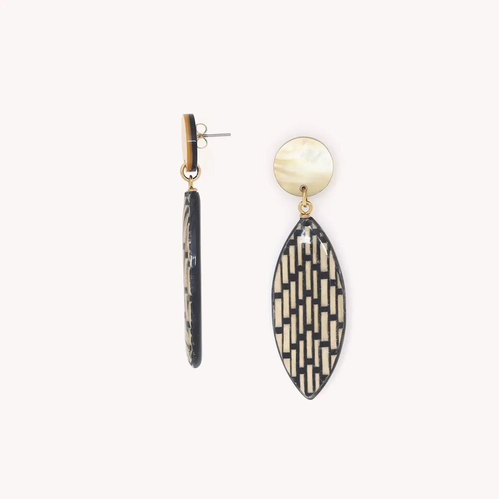 Jewelry - Yellow MOP post earrings with oval pendant - Madam Bogolan - NATURE BIJOUX
