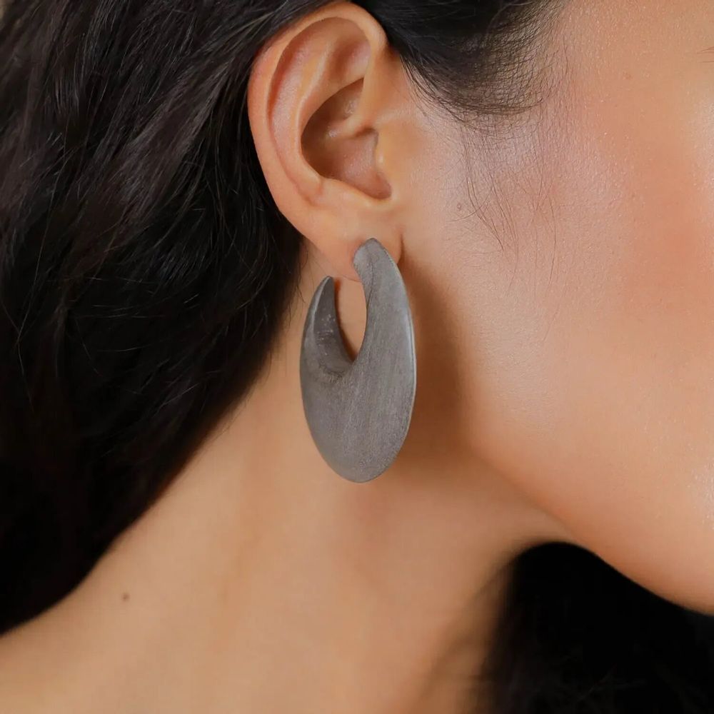 Bijoux - Boucles d'oreilles créoles ébène gris - Skala - NATURE BIJOUX