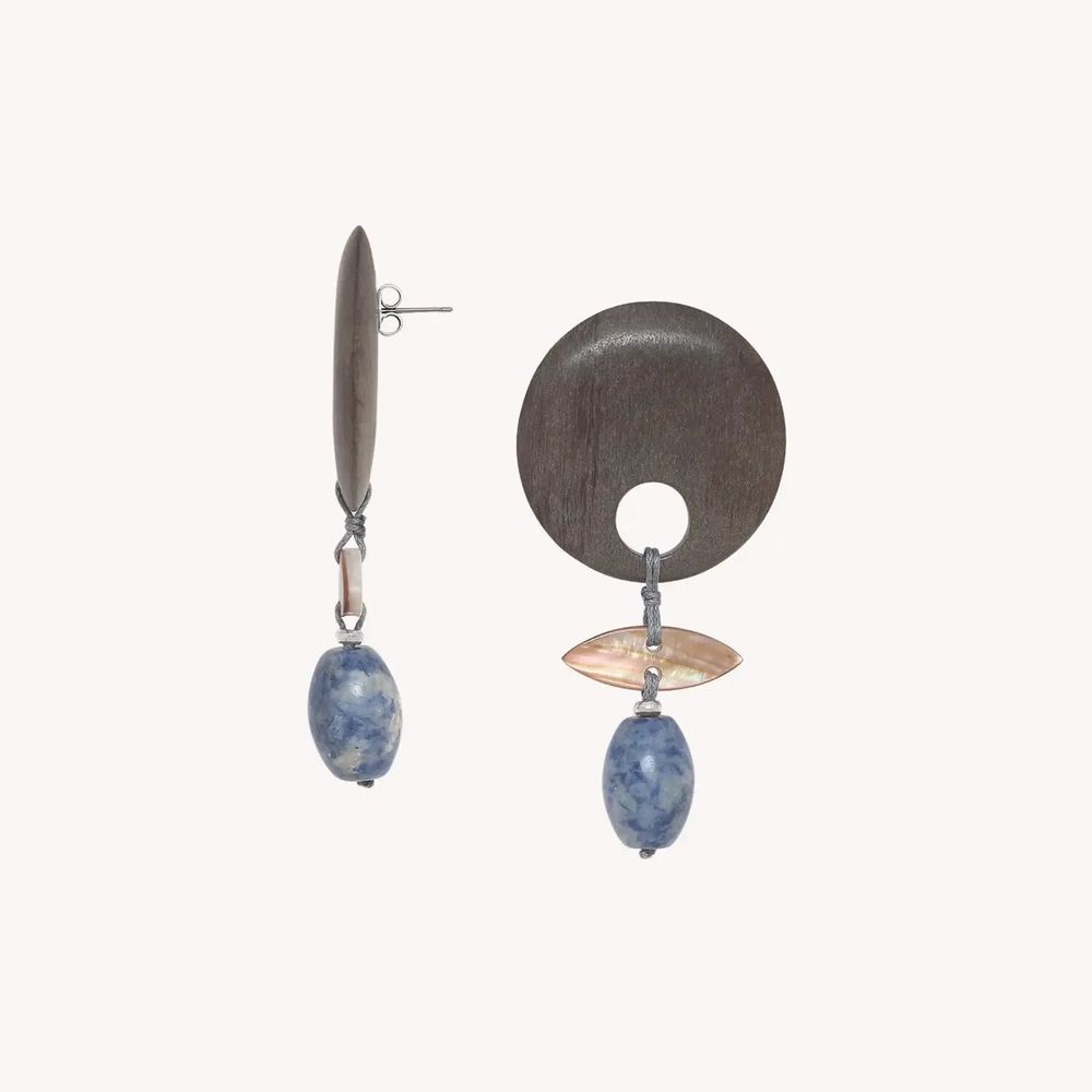Bijoux - Boucles d'oreilles poussoir top ébène gris grand modèle - Skala - NATURE BIJOUX