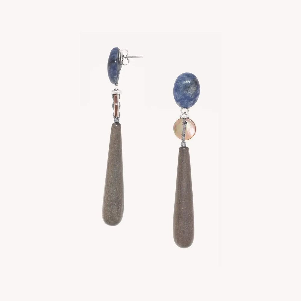 Bijoux - Boucles d'oreilles poussoir pendent goutte ébène gris - Skala - NATURE BIJOUX