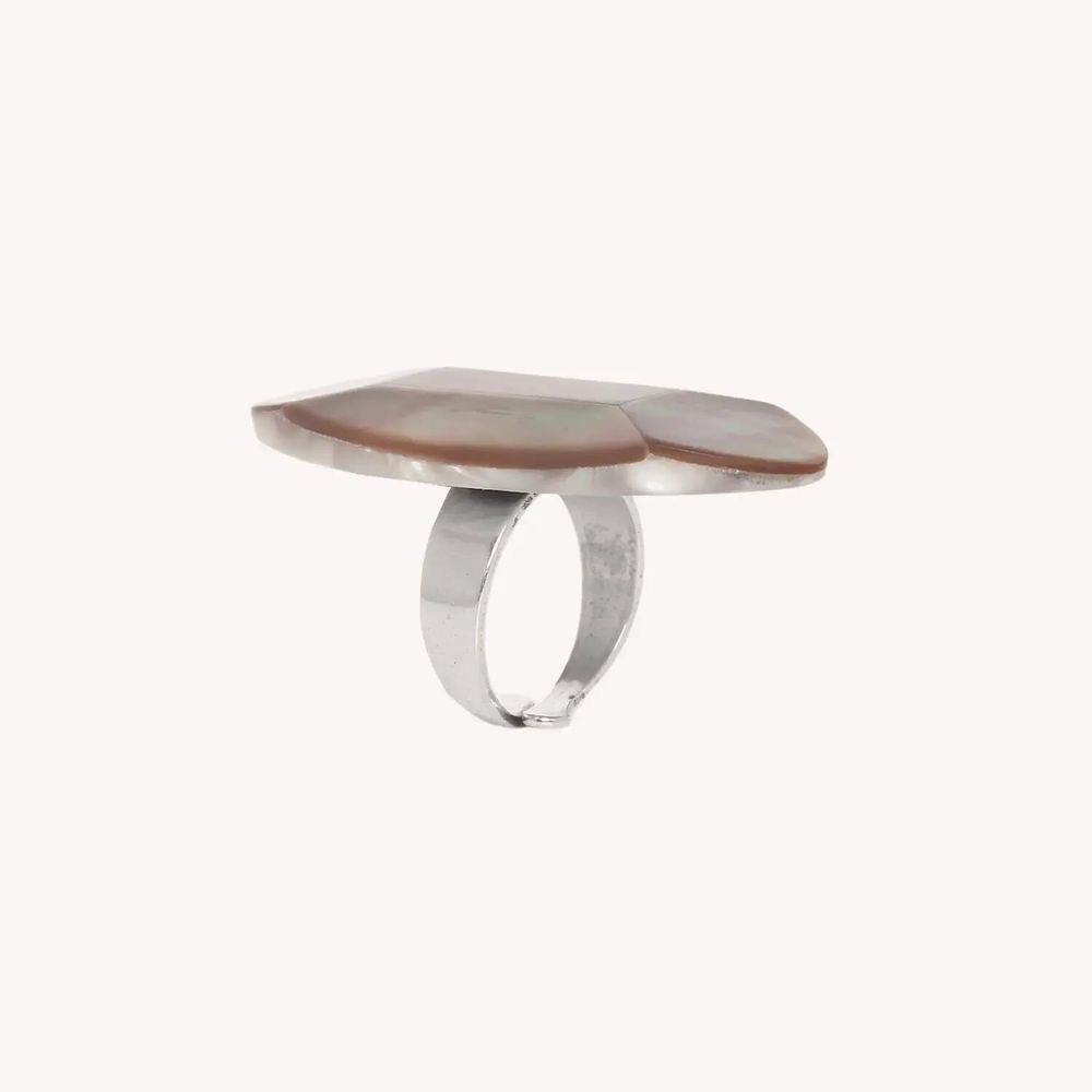 Bijoux - Bague ajustable nacre brune facettée - Skala - NATURE BIJOUX