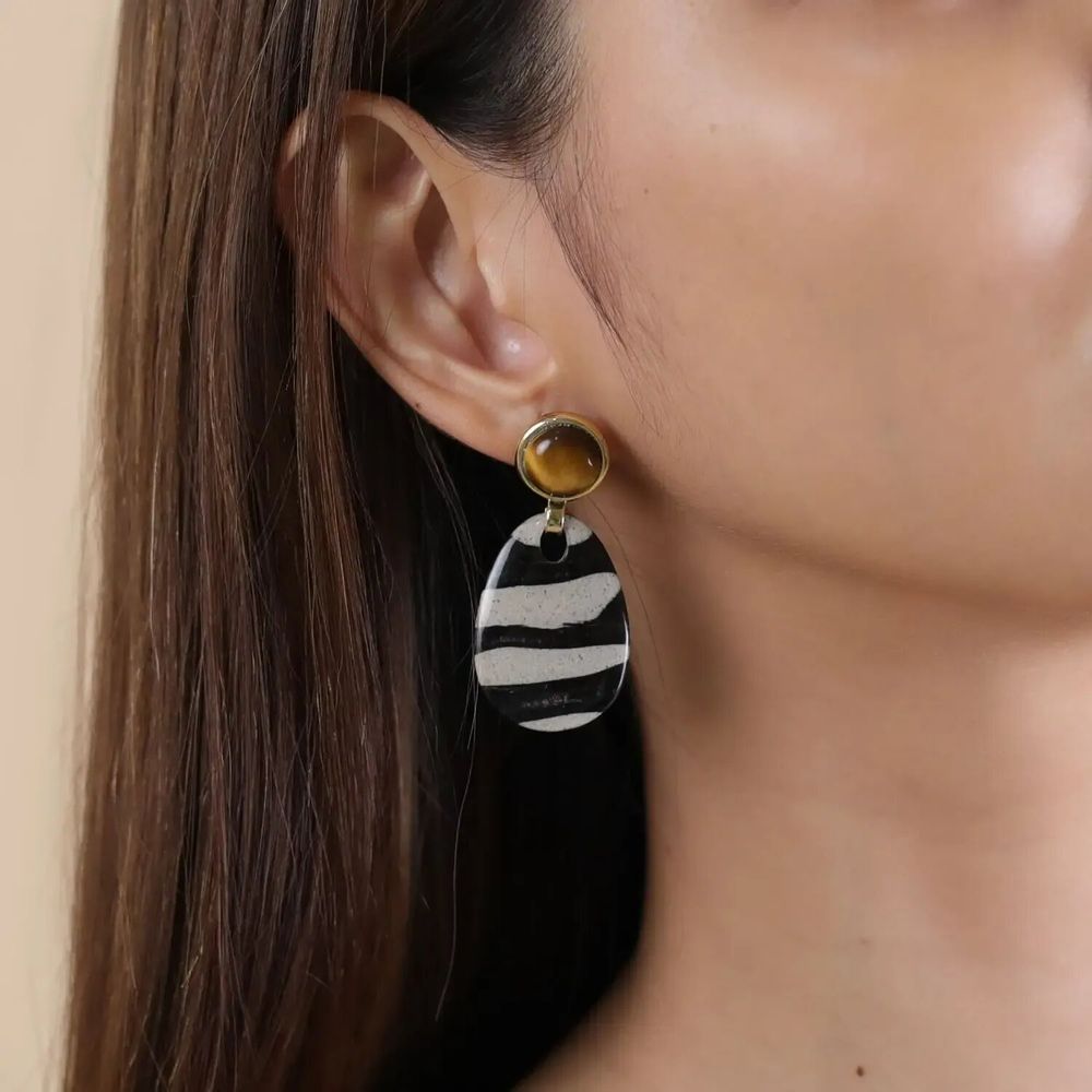 Bijoux - Boucles d'oreilles poussoir pampille zèbre - Zebra - NATURE BIJOUX