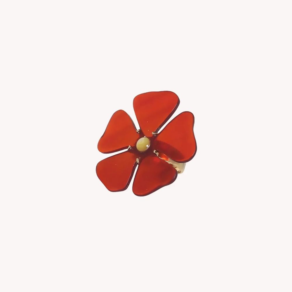Bijoux - Bague ajustable grand fleur rouge - Son Jardin - NATURE BIJOUX