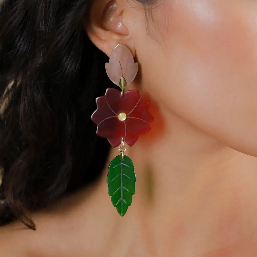 Bijoux - Boucles d'oreilles poussoir 3 éléments grand modèle - Son Jardin - NATURE BIJOUX