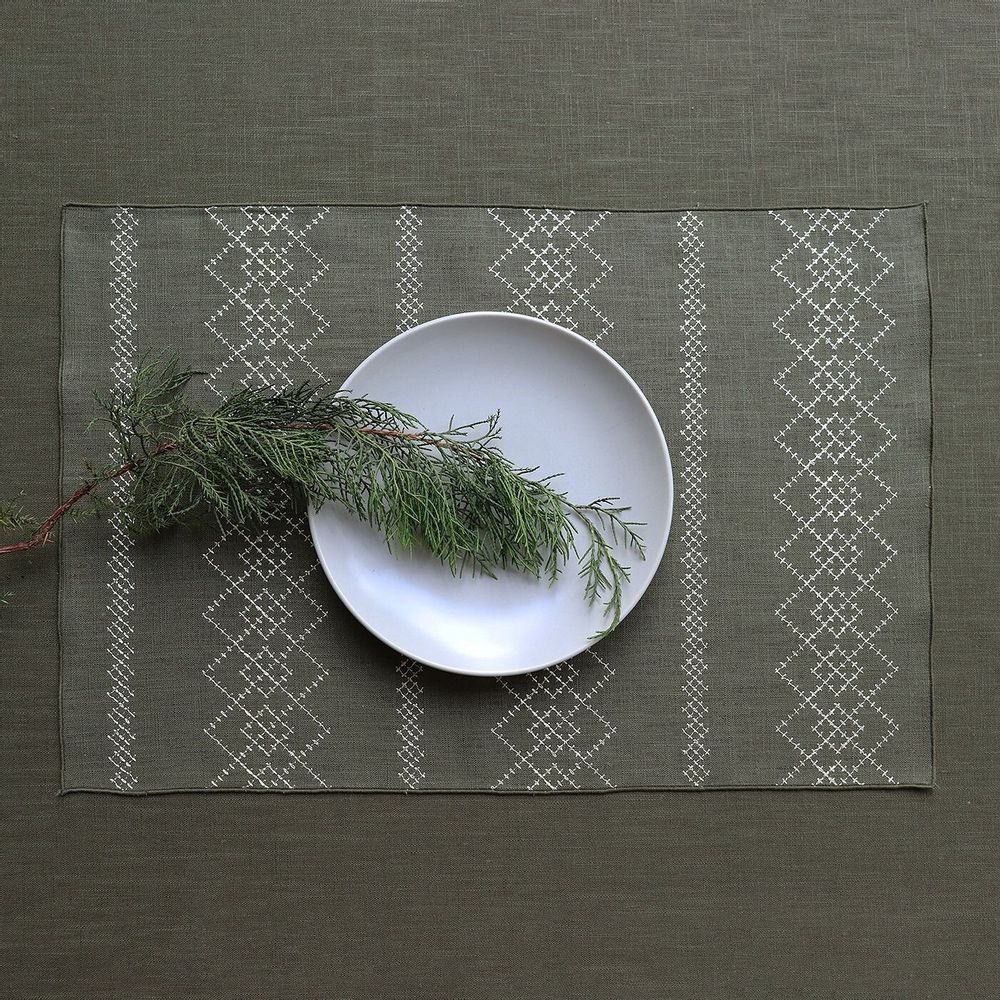 Linge de table textile - Set de table en lin | LOSANGA Vert forêt - GIARDINO SEGRETO