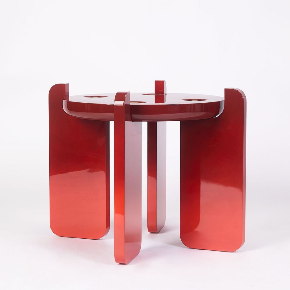 Other tables - Ipanema Side Table in Red Lacquered Wood and Brass Details - DUISTT