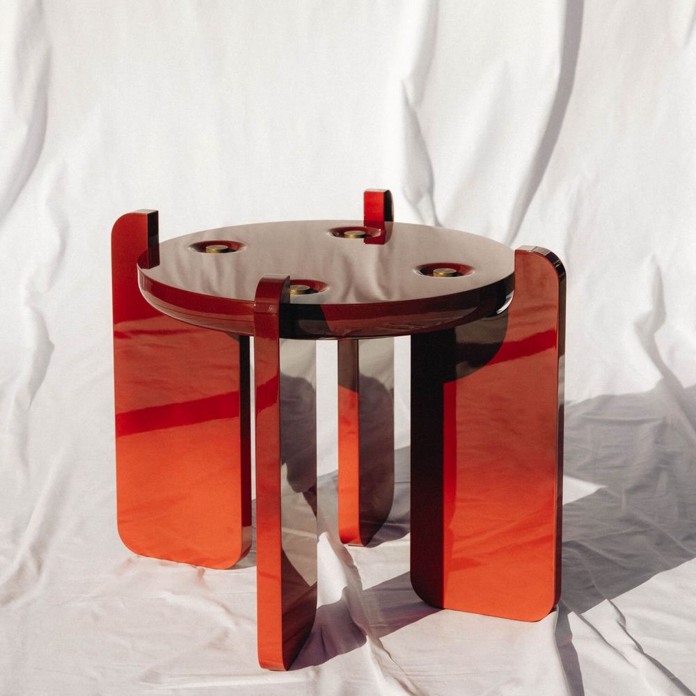 Other tables - Ipanema Side Table in Red Lacquered Wood and Brass Details - DUISTT
