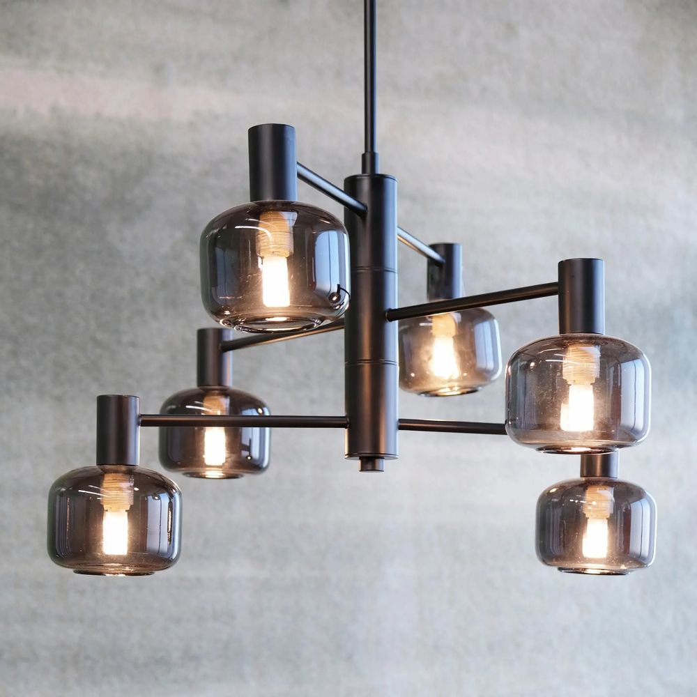 Ceiling lights - Arp 6-bulb chandelier black/smoke - DYBERG LARSEN