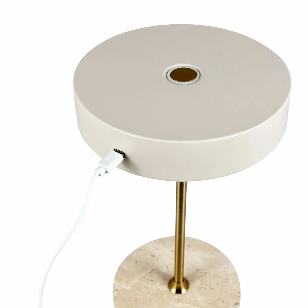 Table lamps - MOONLIGHT beige, brass, travertine LED rechargeable table lamp - DYBERG LARSEN