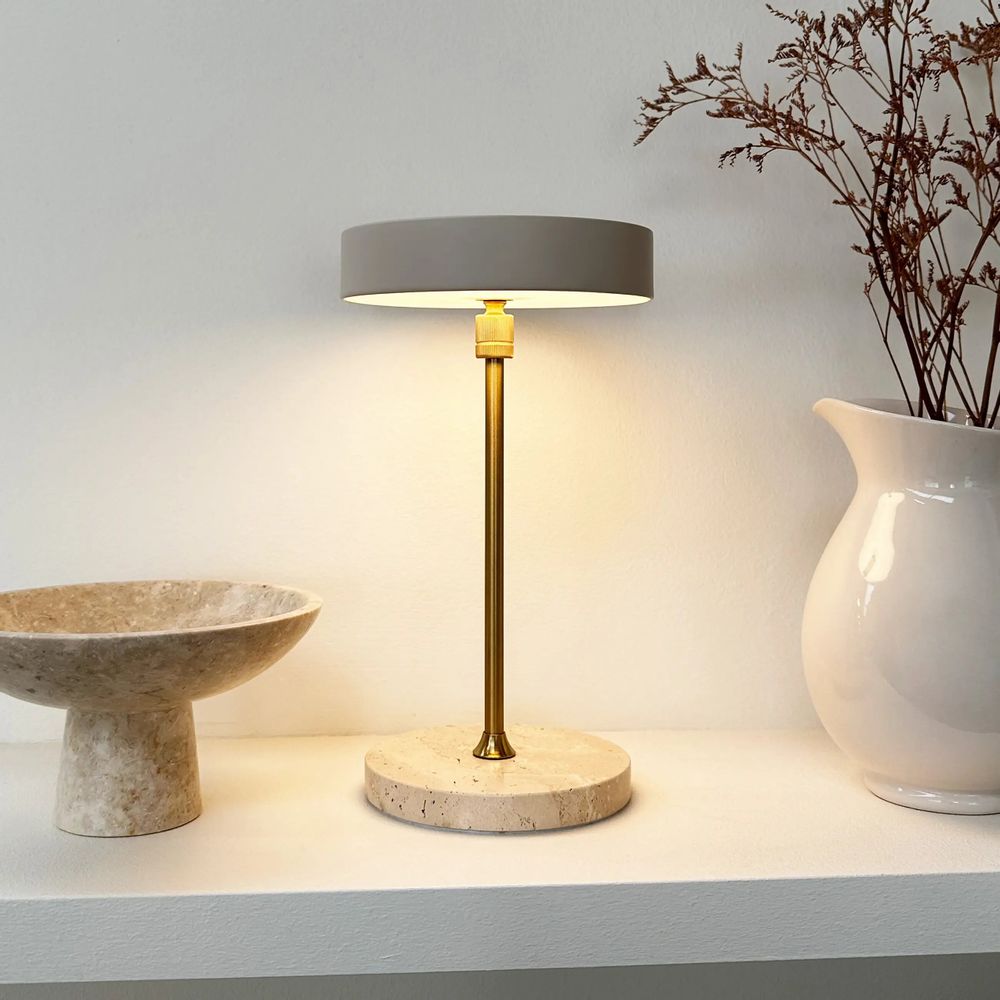 Table lamps - MOONLIGHT beige, brass, travertine LED rechargeable table lamp - DYBERG LARSEN