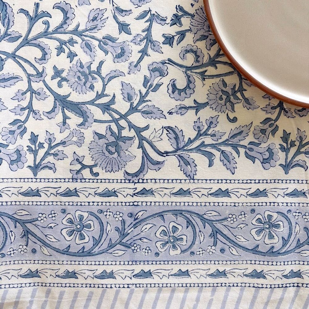 Table linen - Blockprinted cotton tablecloth, 160 x 250 cm - MAISON LILO