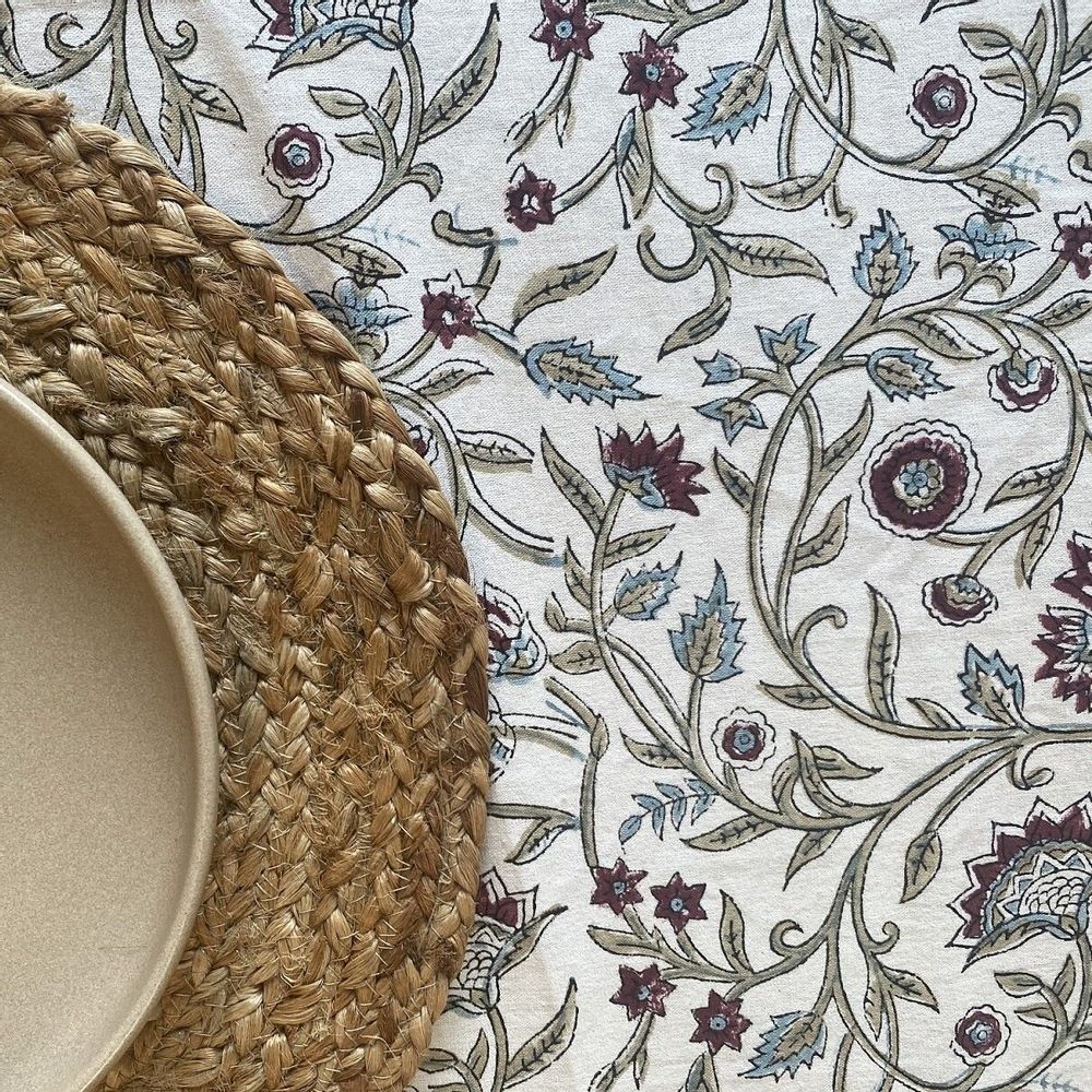 Table linen - Blockprinted cotton tablecloth, 160 x 250 cm - MAISON LILO
