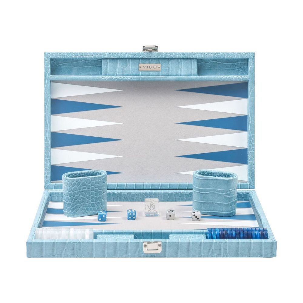 Objets de décoration - Jeu de Backgammon Bleu - Cuir Vegan Alligator - Medium - VIDO LUXURY BOARD GAMES