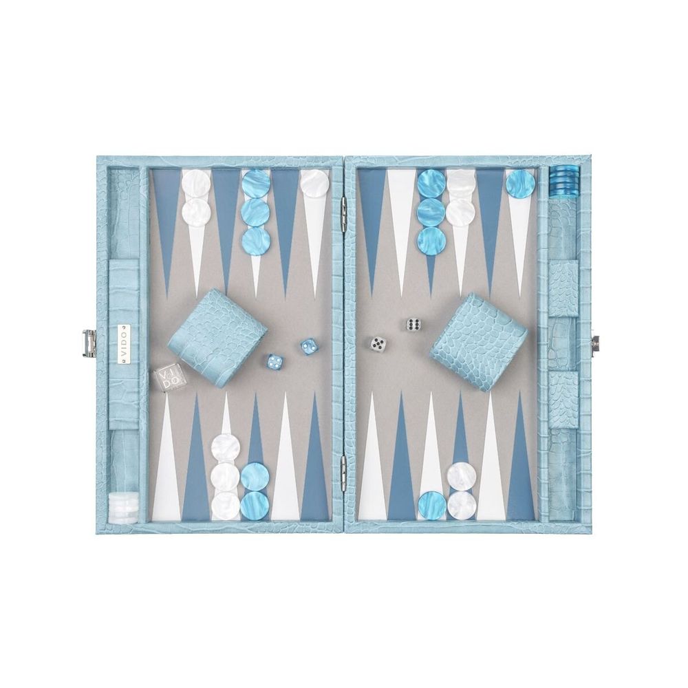 Objets de décoration - Jeu de Backgammon Bleu - Cuir Vegan Alligator - Medium - VIDO LUXURY BOARD GAMES