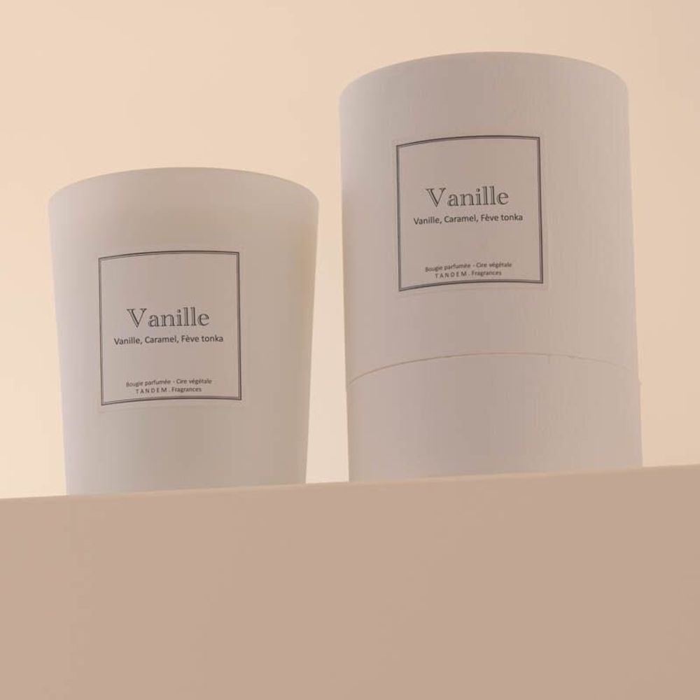 Candles - Vanilla scented candle white glass 6,40oz 100% vegetable wax - TANDEM FRAGRANCES