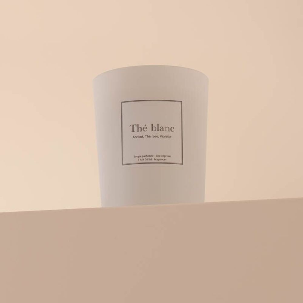 Candles - White tea scented candle white glass - 6,40oz 100% vegetable wax - TANDEM FRAGRANCES