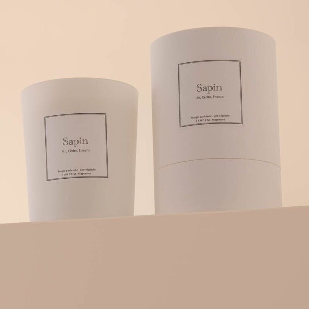 Bougies - Bougie Sapin verre blanc 180g - Cire 100% végétale - TANDEM FRAGRANCES