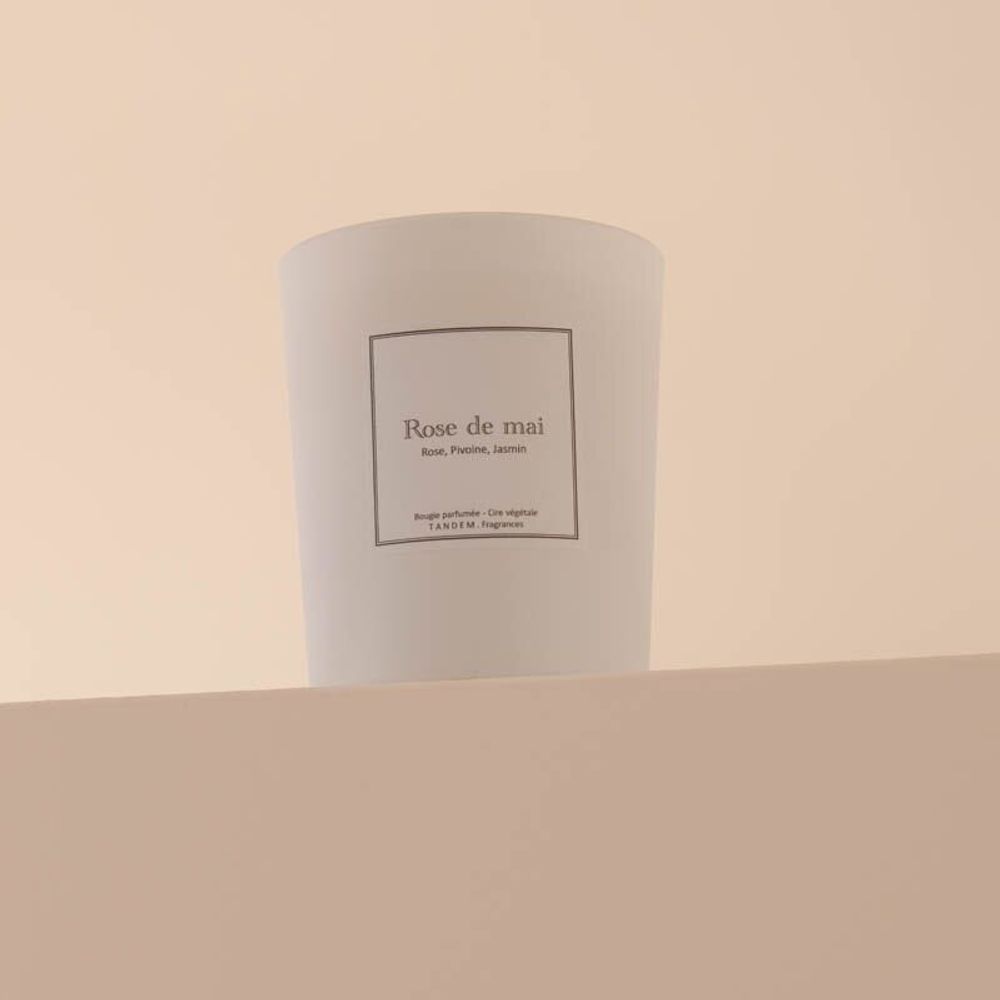 Bougies - Bougie Rose de mai verre blanc 180g - Cire 100% végétale - TANDEM FRAGRANCES