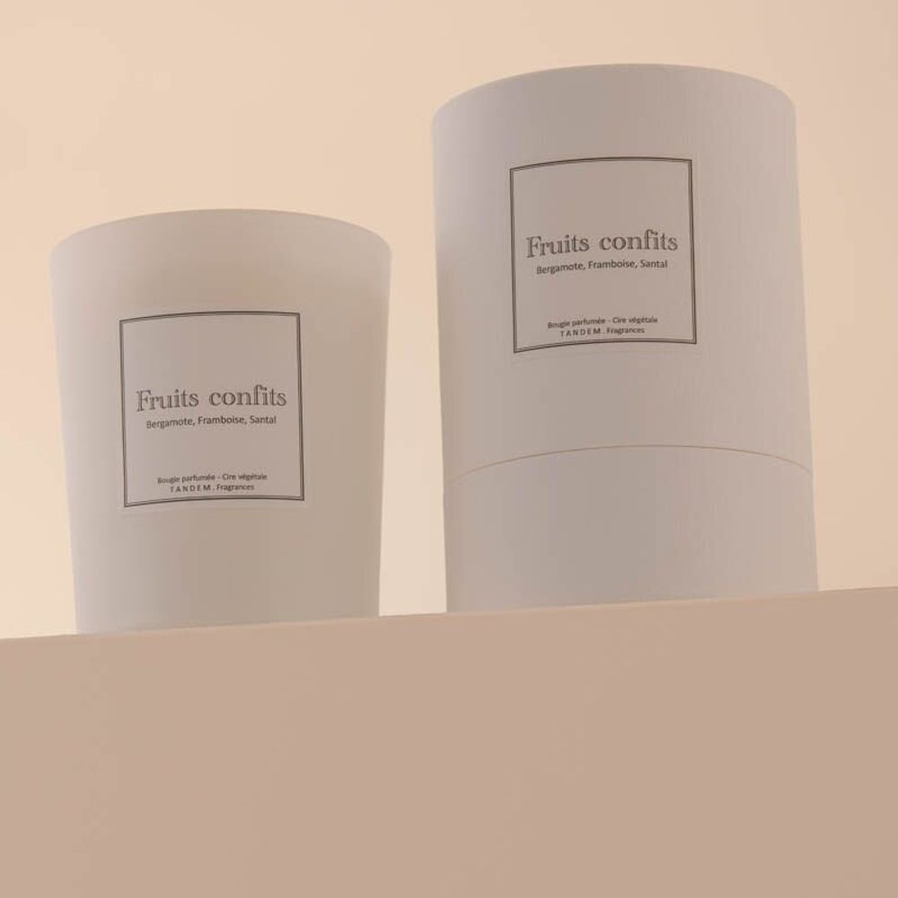 Candles - Candied fruit scented candle white glass - 6,40oz 100% vegetable wax - TANDEM FRAGRANCES