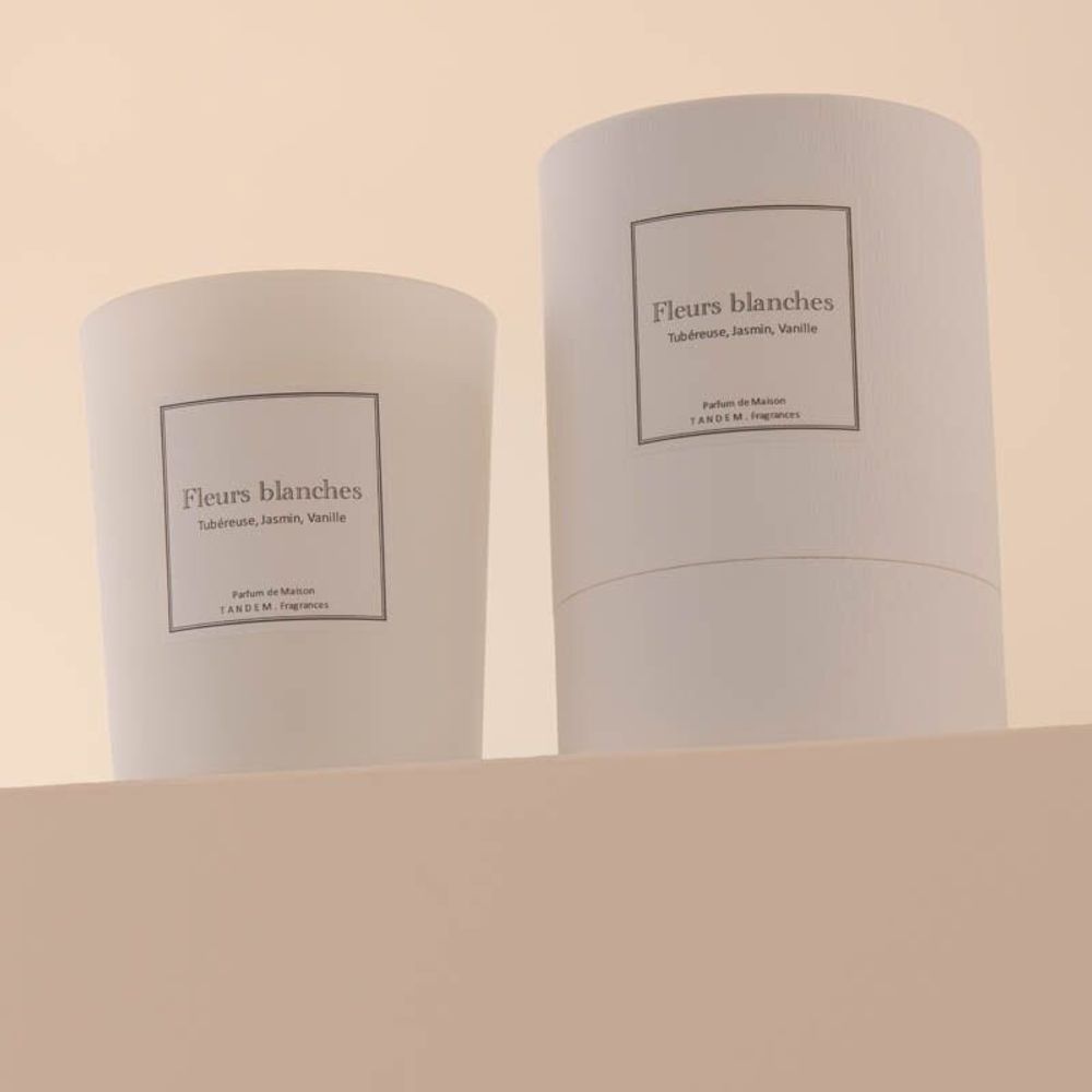 Candles - White flowers scented candle white glass - 6,40oz 100% vegetable wax - TANDEM FRAGRANCES