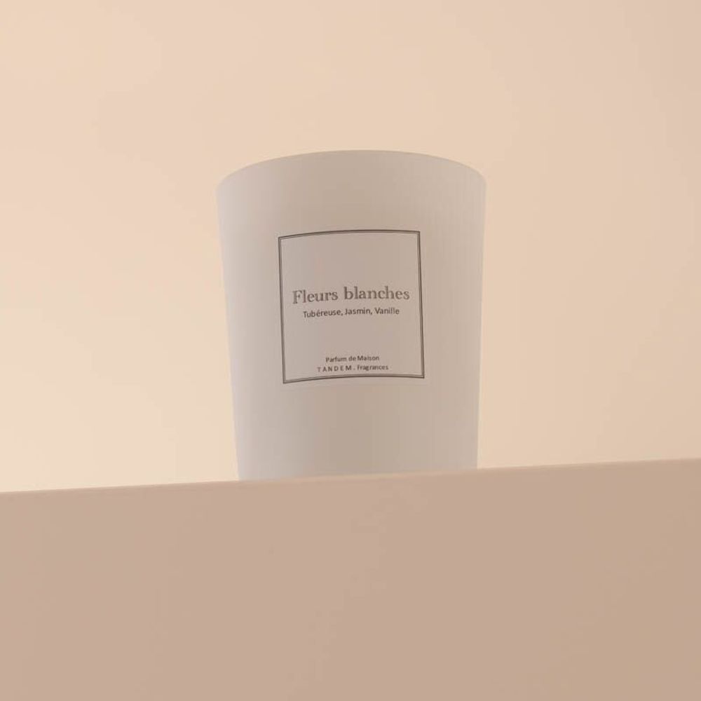 Candles - White flowers scented candle white glass - 6,40oz 100% vegetable wax - TANDEM FRAGRANCES