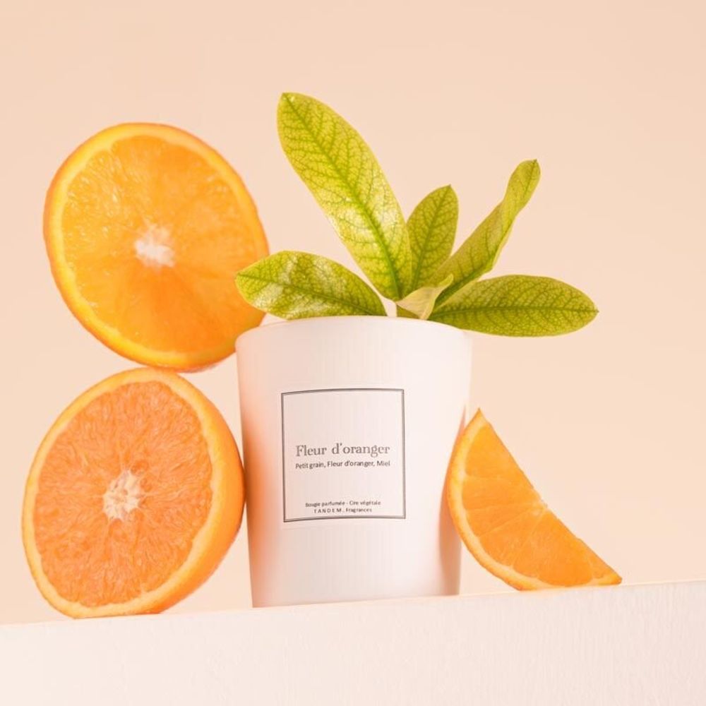 Candles - Orange blossom scented candle white glass - 6,40oz 100% vegetable wax - TANDEM FRAGRANCES