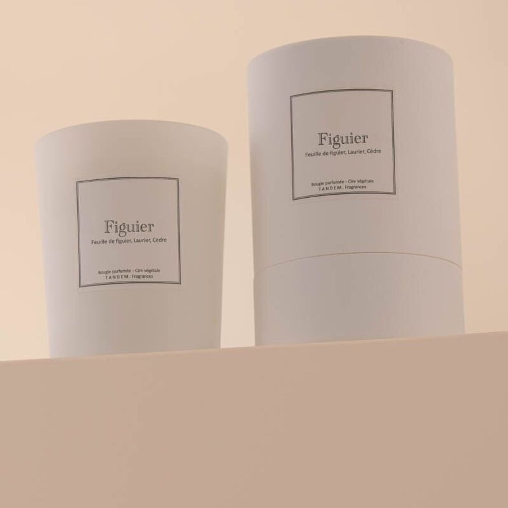 Candles - Fig leaf scented candle white glass - 6,40oz 100% vegetable wax - TANDEM FRAGRANCES