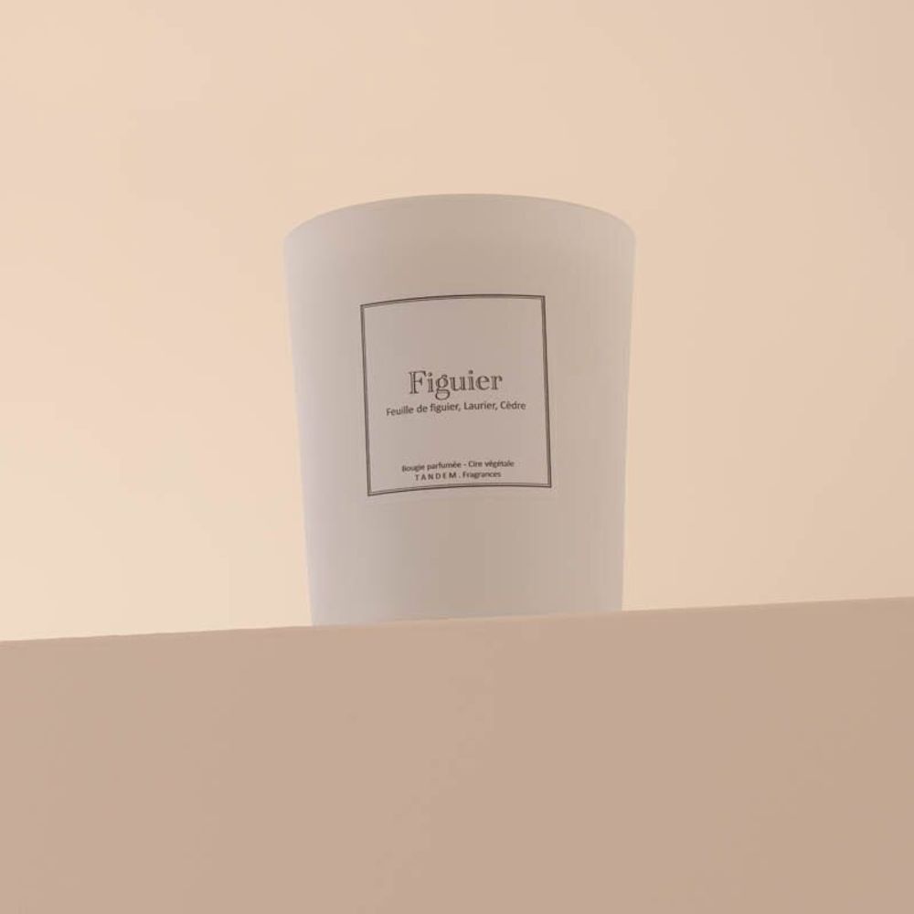 Candles - Fig leaf scented candle white glass - 6,40oz 100% vegetable wax - TANDEM FRAGRANCES