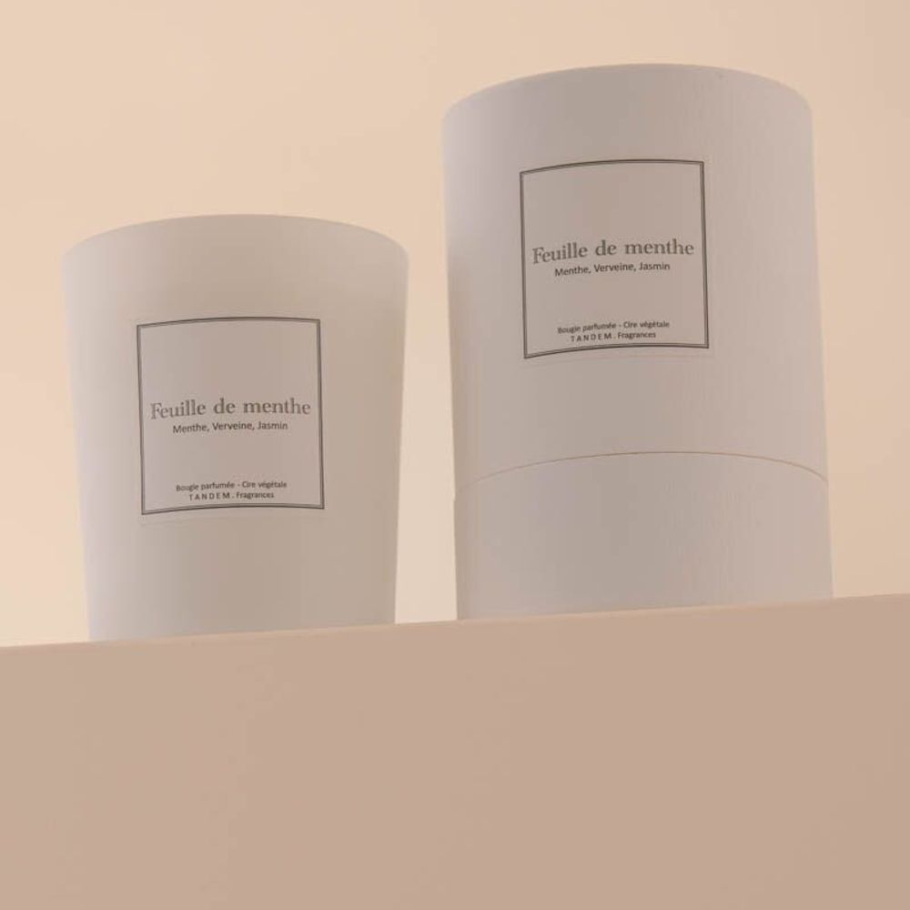 Candles - Mint leaf scented candle white glass - 6,40oz 100% vegetable wax - TANDEM FRAGRANCES